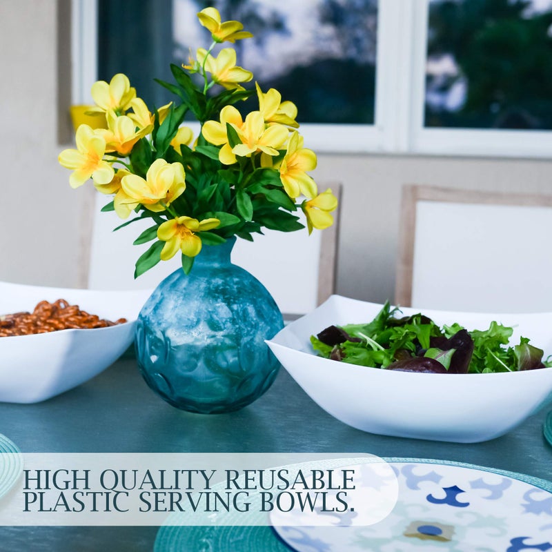 PLASTICPRO Disposable 128 ounce Square Serving Bowls, Party Snack or Salad Bowl, Extra Large Plastic Elegant White Pack of 4 - Image 3